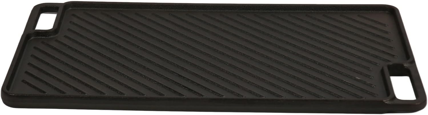 Plaque de Cuisson en Fonte, Poêle à Frire Rectangulaire Double Face pour Barbecue à Nervures Plates pour Barbecue à Gaz de Camping en Plein Air et Dessus de Cuisinière