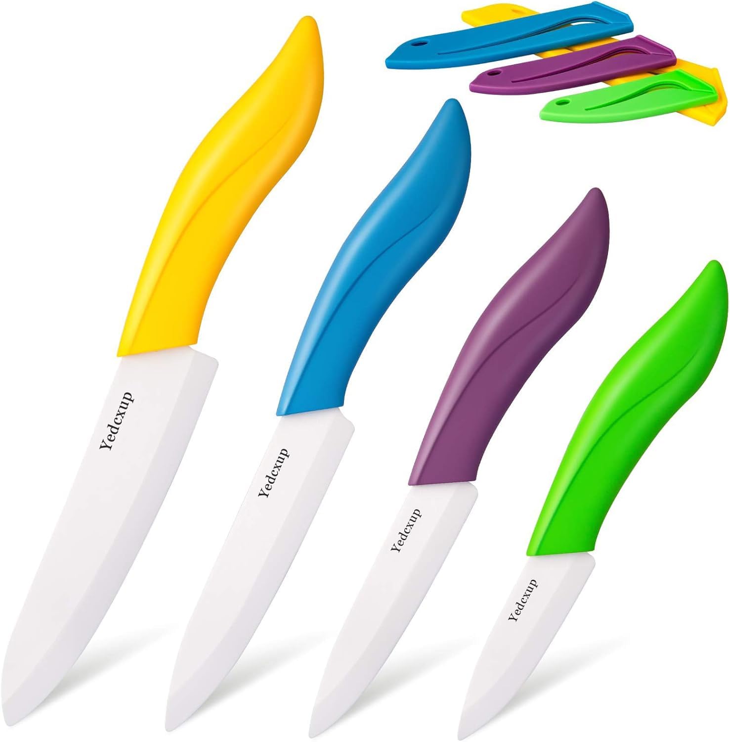 Couteau Ceramique Cuisine - 4pcs Couteau Ceramique (6" Chef, 5" Utilitaire, 4" Fruits, 3" éplucher), Coupantes, Les caches de protection, Ne Rouillent (Colore)