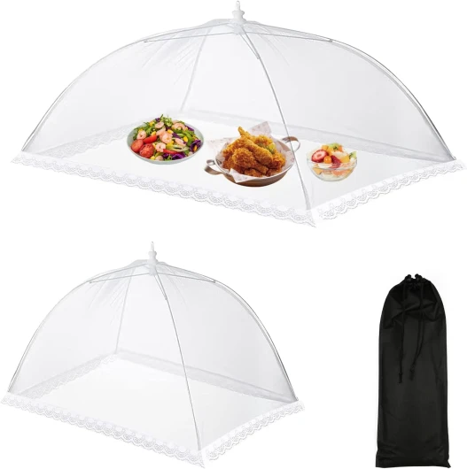YapitHome 2 Pièces Cloche Fromage Pliante,Couvercle Housses pour Aliments Pop-up en Maille,Cloche Alimentaire Pliables avec Sac de Rangement pour Nourriture,Fruits,Barbecue