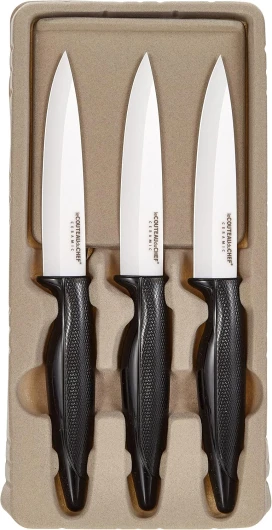 Le Couteau du Chef, Tarrerias Bonjean 441780 Set de 3 Couteaux à Steak Lames céramiques 10 cm manche ergonomique Soft Touch