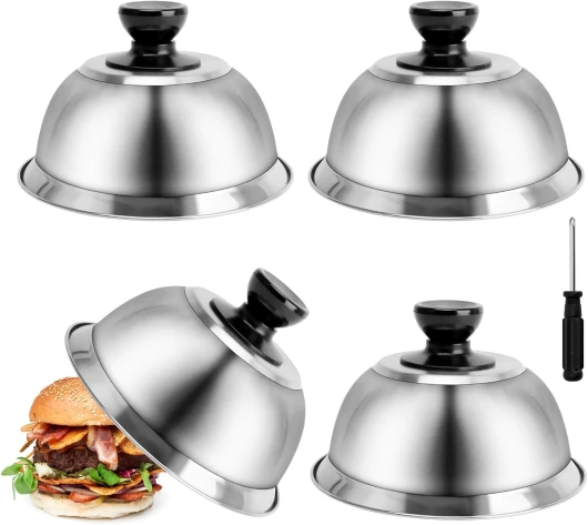 Ticeed 4PCS Cloche de Cuisson, Cloche Hamburger Cloche de Cuisson Steak Cloche à Fromage Cloche Alimentaire INOX pour Fromage Fondu Steak Hamburger Barbecue (16.2 * 16.2 * 10cm) 16*16*10CM