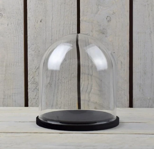 EMH Cloche circulaire en verre soufflé à la bouche avec base noire 16 x 15 cm