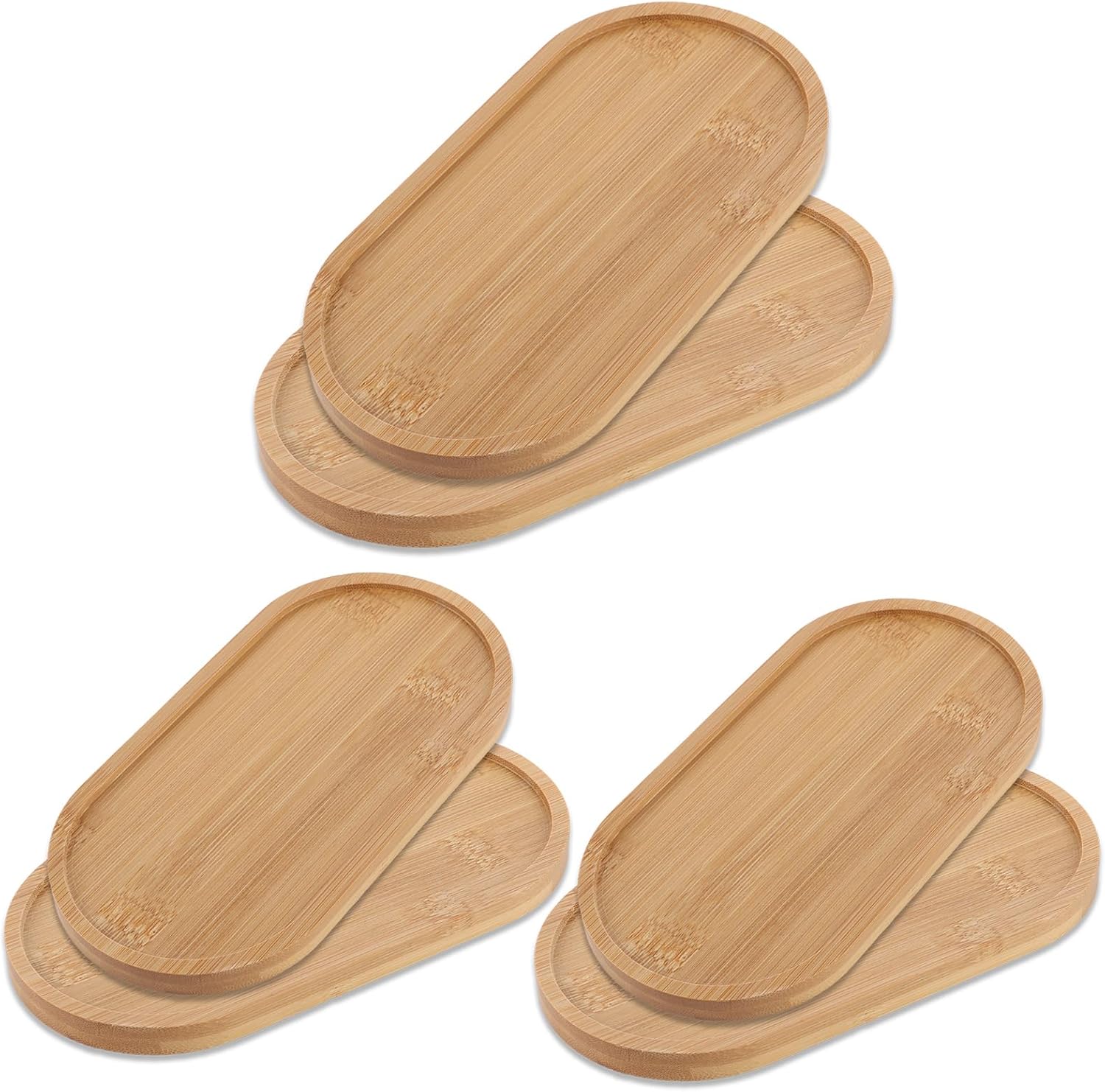 6 Pièces Petit Plateau Bois Ovale, 17,4 x 8,8 x 1 cm Petit Plateau Cafe, Plateaux de Service Bois en Bambou pour Café, Biscuit, Pain, Bijoux, Collations