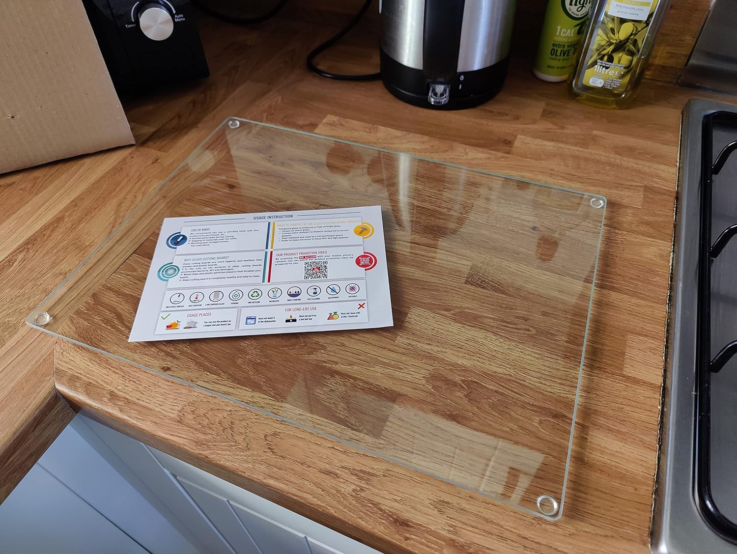 Planche à Découper 40×30cm en Verre Trempé – Plaque en Verre pour Cuisine, Durable, Résistante aux Rayures et à la Chaleur – Protection de Plan de Travail – Design Transparent Transparent 40L x 30l cm
