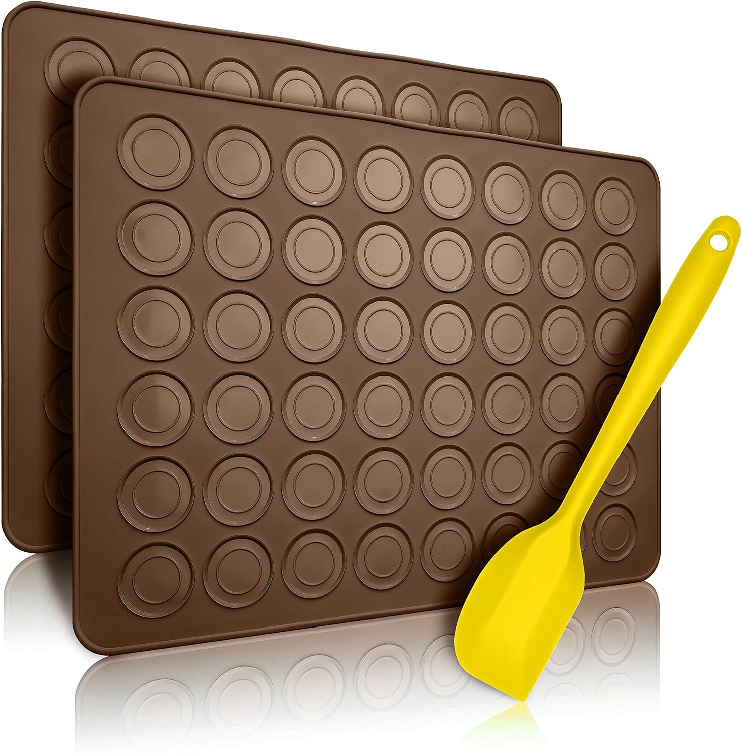 2x Tapis de Cuisson pour Macarons en Silicone pour Macarons sans défaut - Moule en Silicone Antiadhésif + Spatule - Marron
