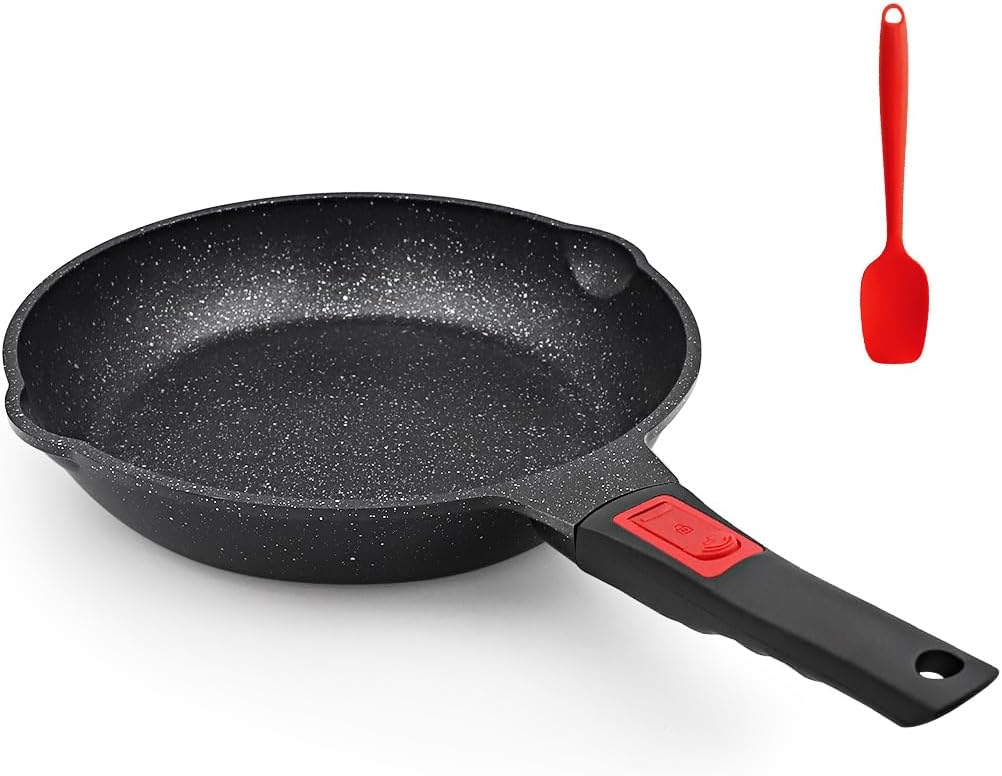 Poêle 24cm Antiadhésive, Poêle à Frire en Aluminium Avec Poignée Amovible, Poêle en Pierre Pour Tous Les Types de Feux (Noir) Noir 24 cm