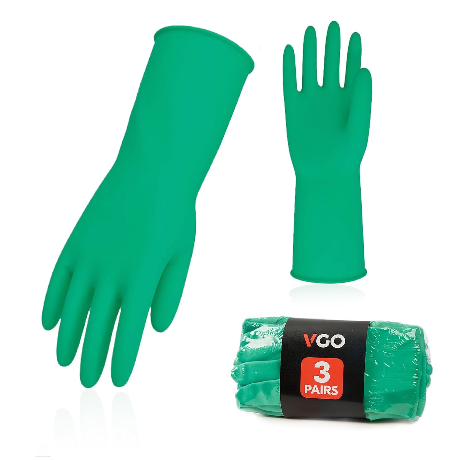 .. - 3paire gants de menage de vaisselle, gants de cuisine de nettoyage réutilisables en caoutchouc, extra épais, manches longues(HH4601,9/L,Vert,3Paires) L(lot de 3 paires) Vert(HH4601)