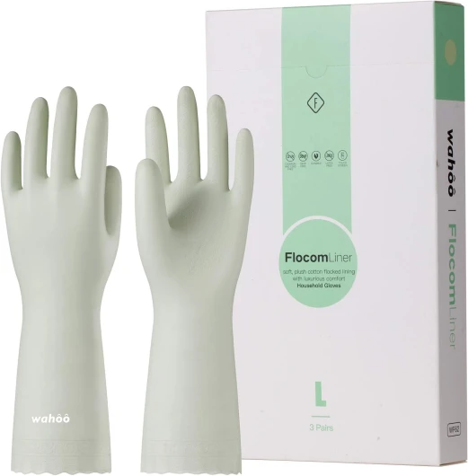 3 Paires Gants Menage, Gants Vaisselle Doublure Floquée en Coton, Extra Doux Gants de Nettoyage, Sans latex, Étanche, Vert Canari, Taille M M(3 Paires) Vert Canari