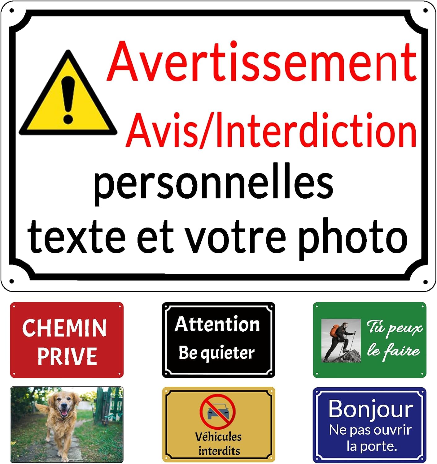Panneau Personnalisable en Aluminium, Plaque Signalétique Extérieure, Avertissement et Interdiction, Format sur Mesure, 15 x 20 cm / 20 x 30 cm / 30 x 40 cm