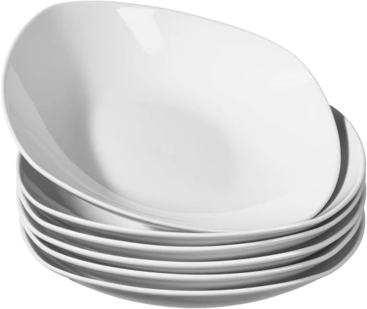 Aro Assiettes Creuses Carrées en Porcelaine, 21,5 x 21,5 x 4,2 cm, Blanc, Lot de 6 Pièces, Compatible Lave-vaisselle et Four