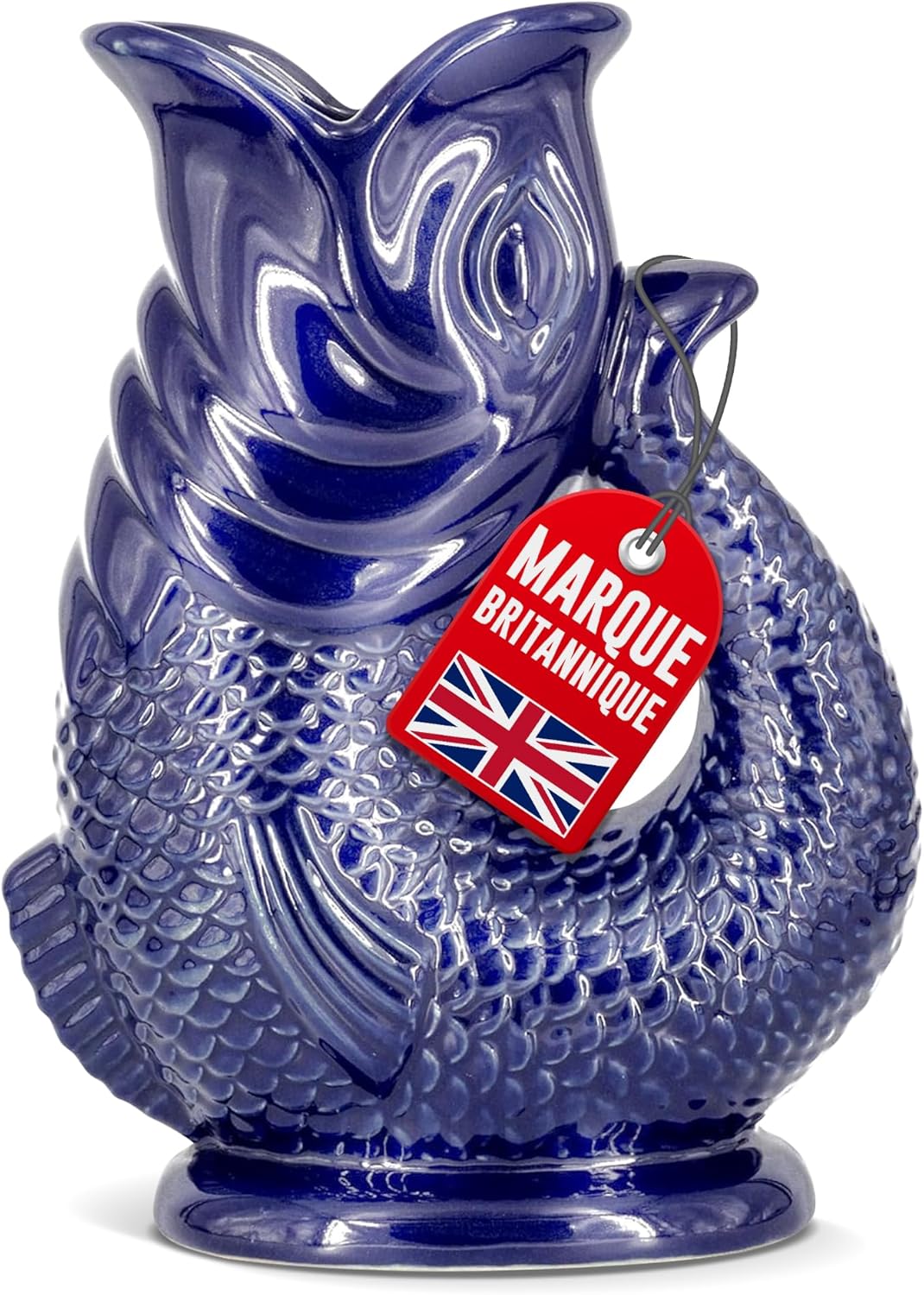 Carafe Glouglou Poisson Bubble Jug, Vase Pichet Bleu Cobalt Foncé, Très Grand Pichet 1,5 Litre, Pièce Décoration Maison en Céramique pour les Cocktails, l'Eau et le Gin