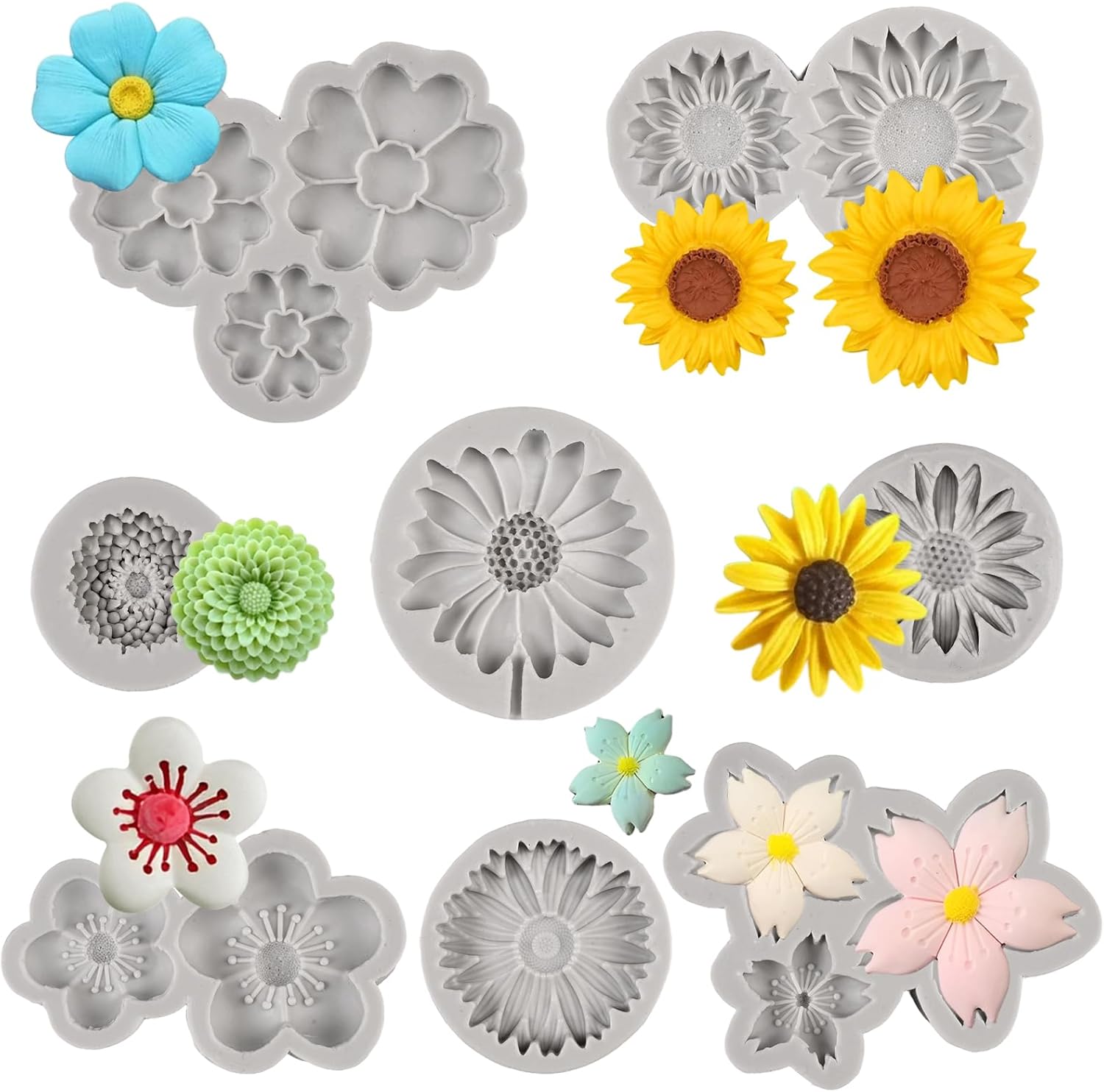 8 Pièces Moule Bougie Silicone, Moule Fleur Silicone Fondant Moules en Silicones en Forme de Fleur de Chrysanthème, Moules en Silicones en Forme de Marguerite, pour Fondant, Chocolat, Gâteau, Savon