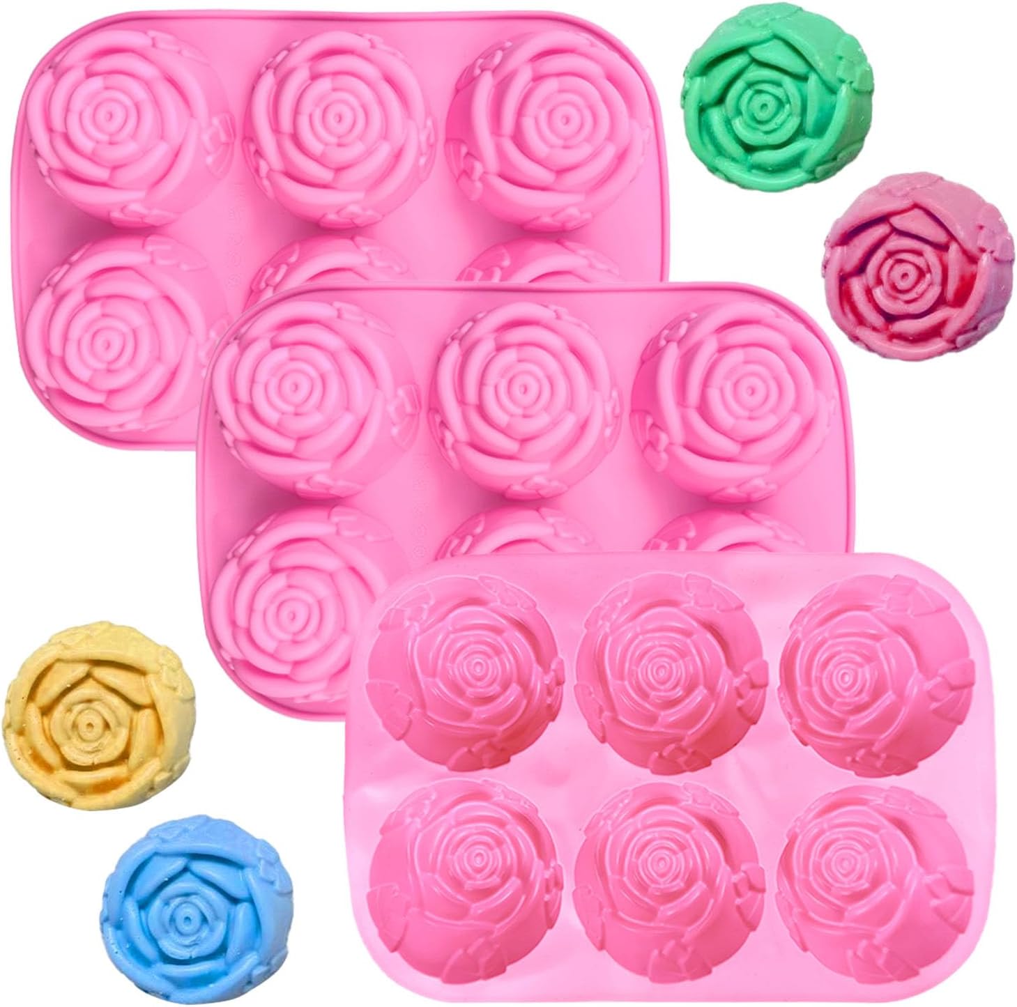 Moule Rose, Moule Silicone Fleur, 3pcs Moule Silicone en Forme de Rose, Moule Gateau Fleur, pour la Fabrication de Glaçons en Forme, Savon, Pudding, Gâteau