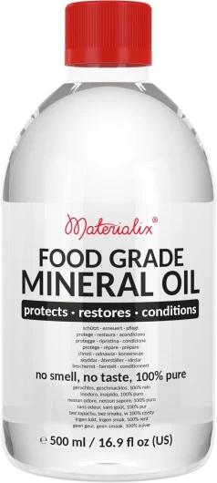 Huile minérale de qualité alimentaire Materialix - convient pour le bois, le bambou, la pierre, l'ardoise, les cosmétiques, les baumes, les crèmes, les lotions, les soins capillaires - 500ml - 500 ml (Lot de 1)