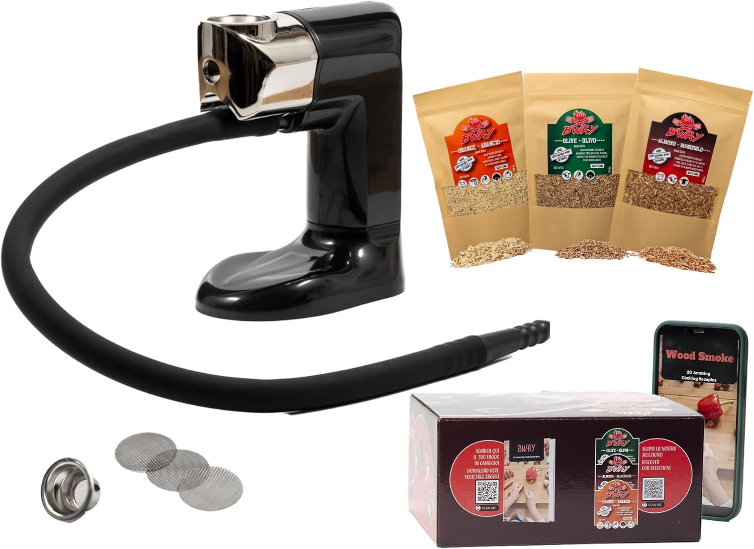 BWAY Fumoir Portable - Pistolet à Fumer pour Fumoir à Froid - Gratuit 3 sciures pour fumoir, Pistolet à Fumer Portable, Pipe Fumage Professionnel idéal pour Fumoir viande, poisson, boisson Fumoir avec copeaux offerts