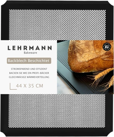 LEHRMANN Plaque aluminium perforée 44 x 35 cm avec revêtement antiadhésif Plaque pâtissière de cuisson Comparable/remplaçable four Siemens Bosch Neff