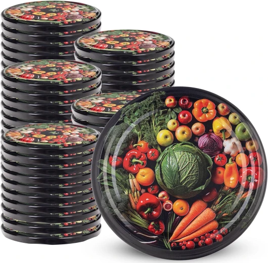 Couvercle à vis fi82 mm x 50st, Couvercle twist-off Ensemble en métal, Couvercle de rechange pour bocaux, Couvercle avec 6 crans d'encliquetage pour bocaux droits et bocaux de conserve Légumes Variés 50 pièces