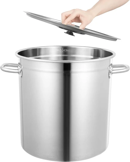AOOUNGM Marmite en Acier Inoxydable 35L, Marmite Traiteur avec Couvercle, Grand Pot pour Induction, Grande Marmite pour Gaz pour Soupe, Pâtes et Ragoût (Epaisseur: 0.8mm)