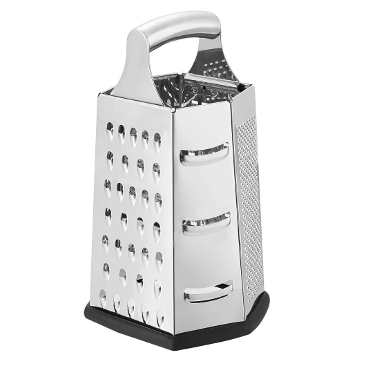 Râpe à fromage ultra robuste en acier inoxydable 6 côtés avec base antidérapante, Hexagonale, 22,9 cm, Noir(Anciennement marque AmazonCommercial)