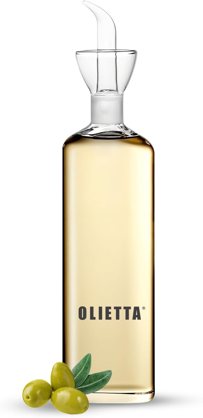 Olietta Bouteille Huile Olive Bec Verseur Huilier en Verre pour Huile d'olive et Vinaigre de 500 ML - Anti-Goutte et Anti-fuites - Idéale pour Verser des Liquides - Facile à Nettoyer