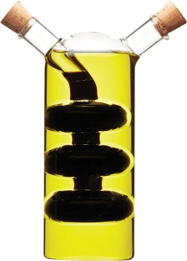 World Of Flavours - Distributeur D'Huile Et De Vinaigre En Verre, Bouteille D'Huile Et De Vinaigre 2 En 1, Bouteille Cruche Avec Bouchon En Liège, Design En Cascade, 100 + 300 Ml Cascade (300 ml) Simple