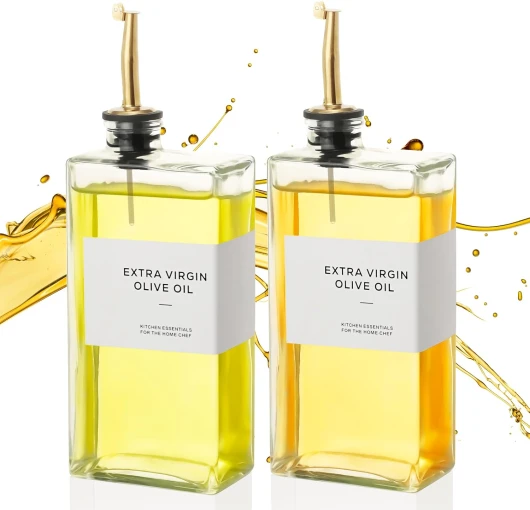 2 Pièces Bouteille Huile Olive 500ml, Entonnoir1, Étiquettes36, Huilier En Verre Avec Bec Verseur Huile D'olive Pour Cuisine, Café Et Bar