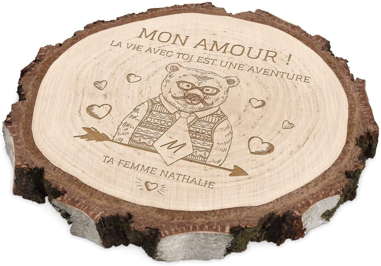 Rondin de Bois personnalisé - pour Homme - Disque en Bois gravé - pour Anniversaire - pour Lui - Papa/Papy - Deco - Souvenir - sous-Verre en Bois Naturel - Mari