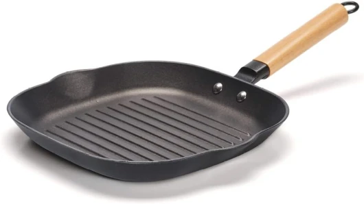 By Brandt, Poêle en Fonte Ultra légère avec Couche Anti-adhésive en nid d’Abeille, Poele gril en fonte, 28 cm, noir, Tous Feux dont Induction, Sans PFOA, chauffe de manière homogène 28 cm - Grill Noir