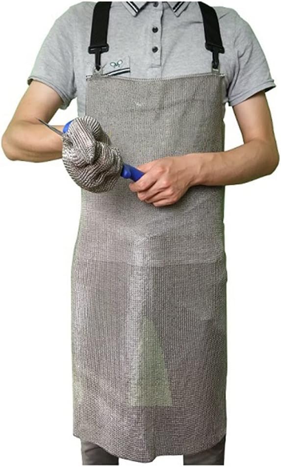 Tablier de Boucher en Acier Inoxydable résistant aux coupures en Cotte de Mailles, bavette de Travail de sécurité résistant aux Coups de Couteau avec Bretelles réglables 55x60cm/21.65"x23.62" Silver