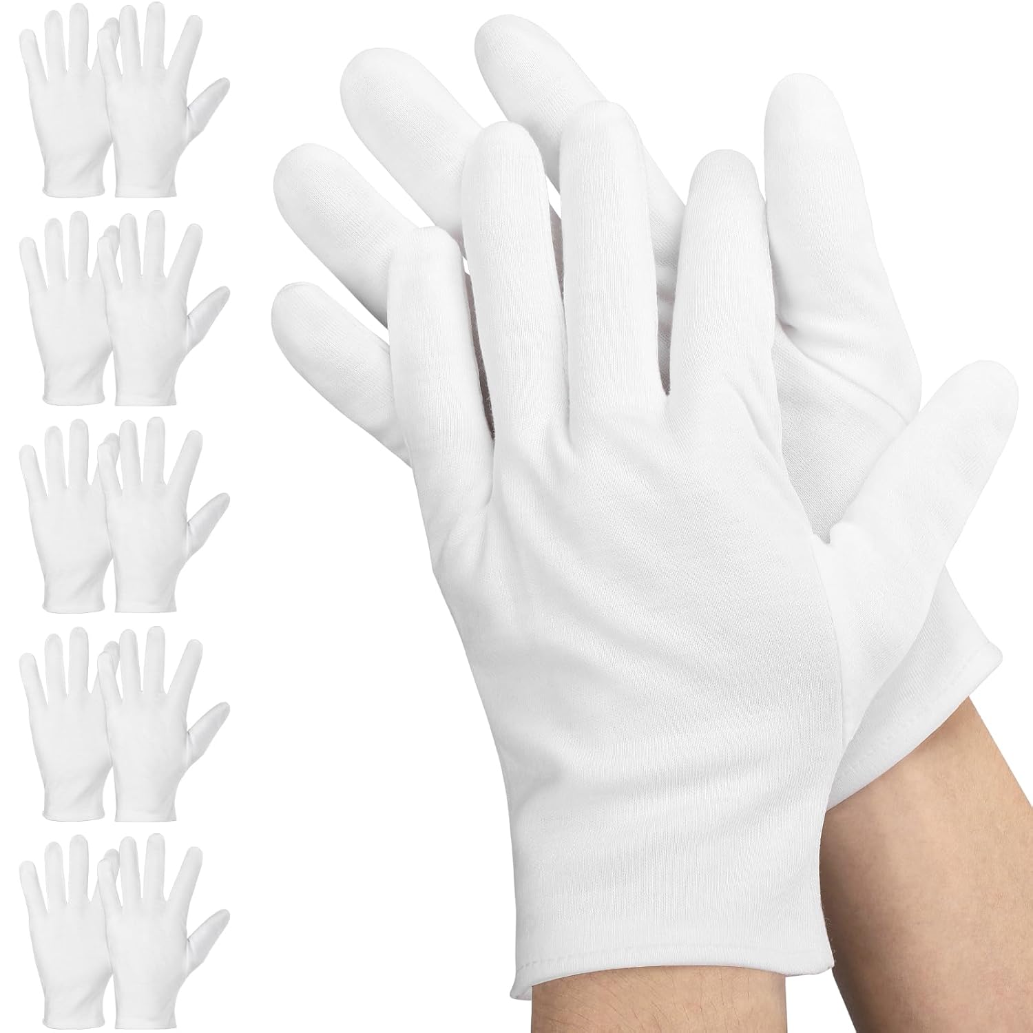 Einfa Blanc Gants Coton M - 5 Paires (10 Pièces) Gants de Travail pour Évaluation de Bijoux - Cotton Gloves Medium 23cm - Work Gloves Travaux de Jardinage Protecteurs Blanc M - 23CM