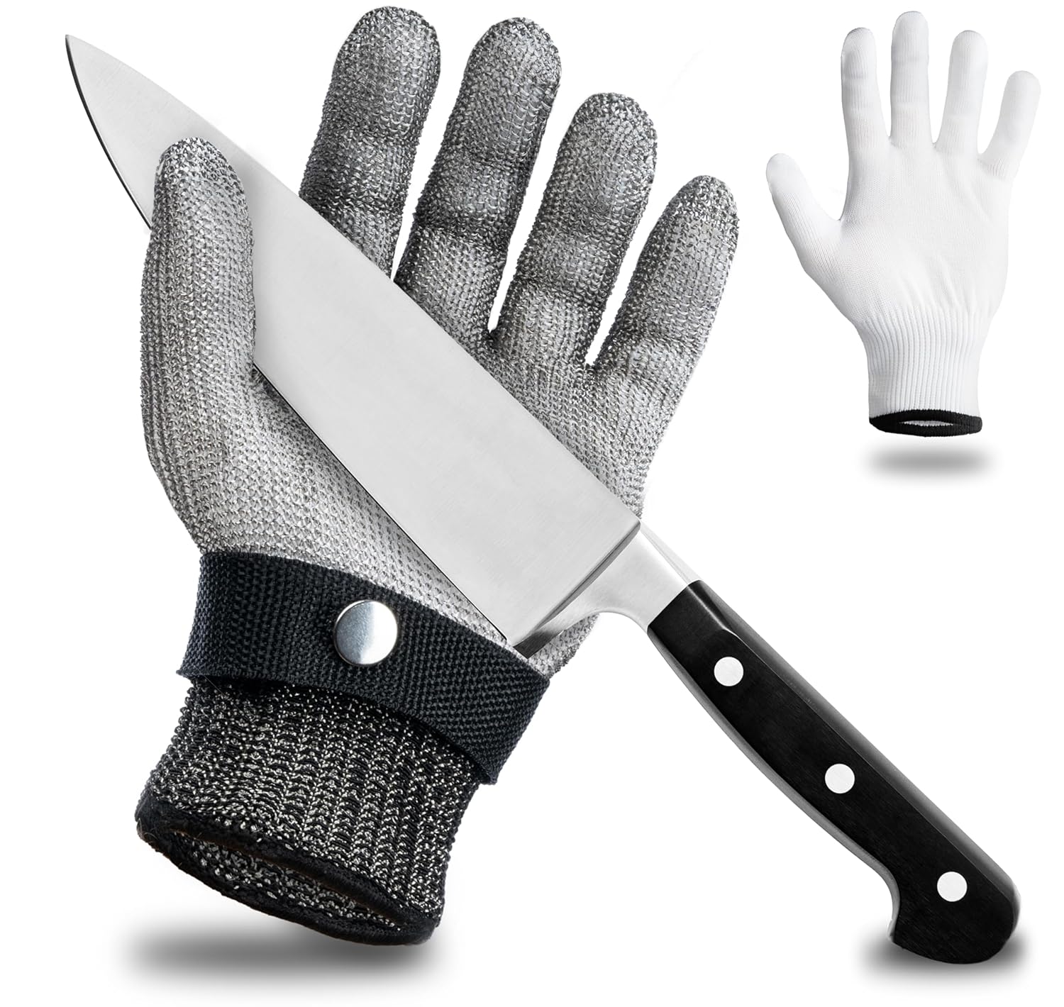 LAUER SCHUTZ ® Gant de protection anti-coupure en fil d'acier inoxydable - grand confort & coupe sûre - pratique, facile à nettoyer & convient pour les aliments - gant en coton inclus (XXL)