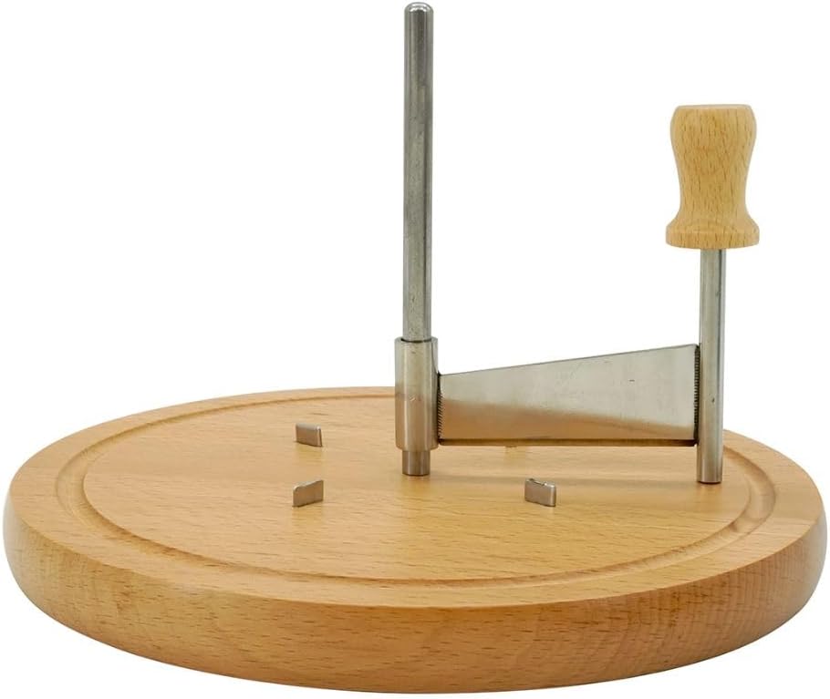 56773 Girolle à fromage avec plateau en bois, girolle pour tête de moine, coupe fromage rotatif, Bois, Acier inoxydable, 22 x 12,5 cm, Argenté.