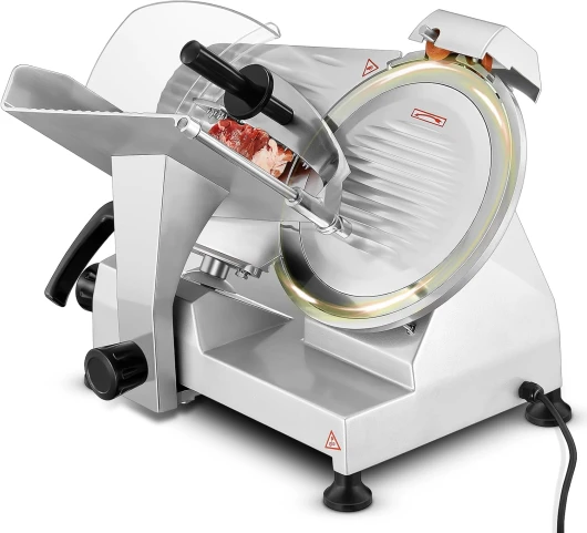 240W Trancheuse Électrique Commerciale à viande Trancheuse à Jambon Lame 254 mm 282 tr/min Trancheuse Charcuterie avec Lame en Acier Inoxydable pour Couper en Tranches Viande Fromage Légumes