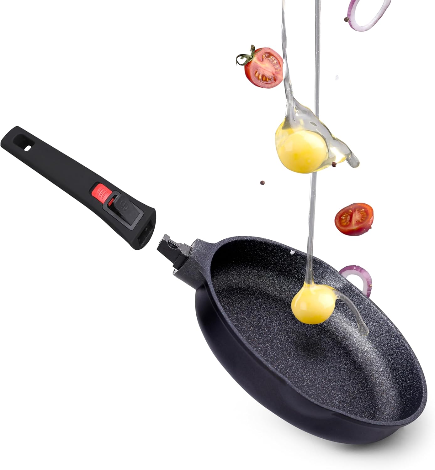 INTIGNIS Poêle à frire antiadhésive avec poignée amovible - Résistante aux rayures et durable - Compatible avec l'induction avec base en acier inoxydable (28cm Frying Pan)