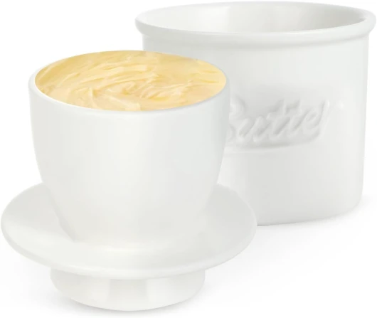 Beurrier à Eau - Beurrier en Céramique - Beurrier Français, Céramique de Haute Qualité, Conserve le Beurre Frais et Tartinable, Idéal pour le Petit-Déjeuner et la Cuisine（Blanc）