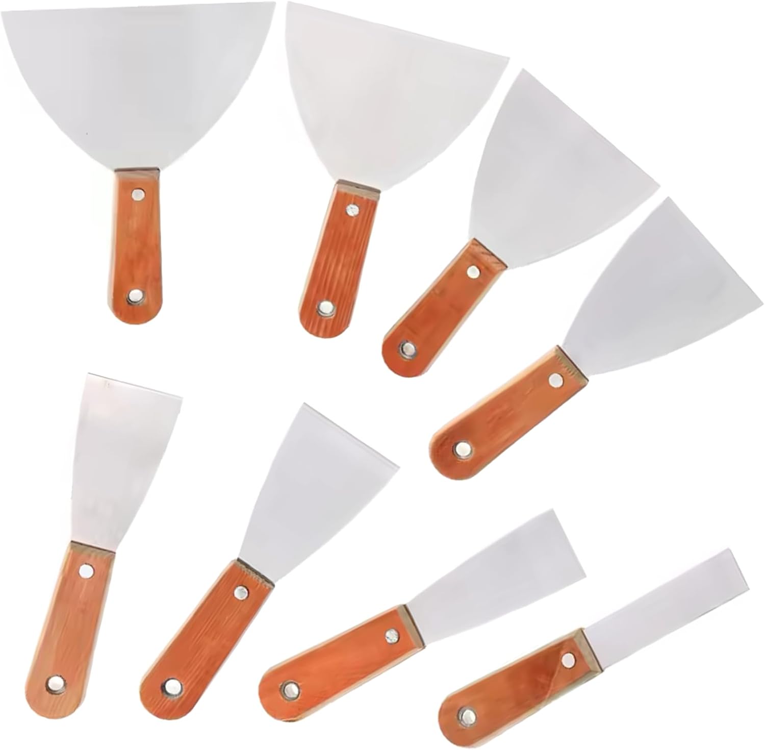 Spatule Cuisine,8 Pièces Spatule Cuisine Inox avec Manche en Bois Et Lame en Métal, Spatule Grattoir Professionnelle, pour Cuisine, Restauration, Produits D'entretien, Restaurants Grill