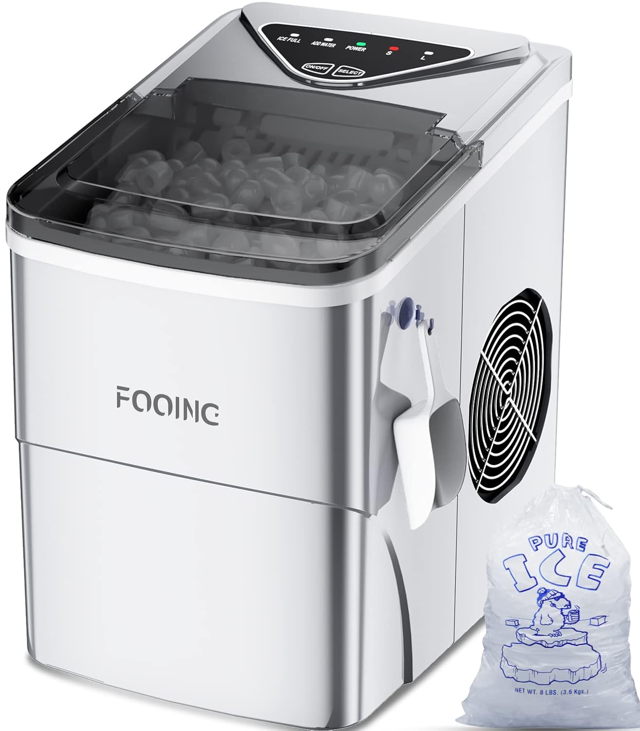 Machine Glacon Kube, Machine à Glaçons Autonettoyante, 9 Cubes prêts en 6 minutes, 15 Kg en 24 heures Ice Maker Machines Portable pour la Maison/Kuisine/Bureau/Bar Argent