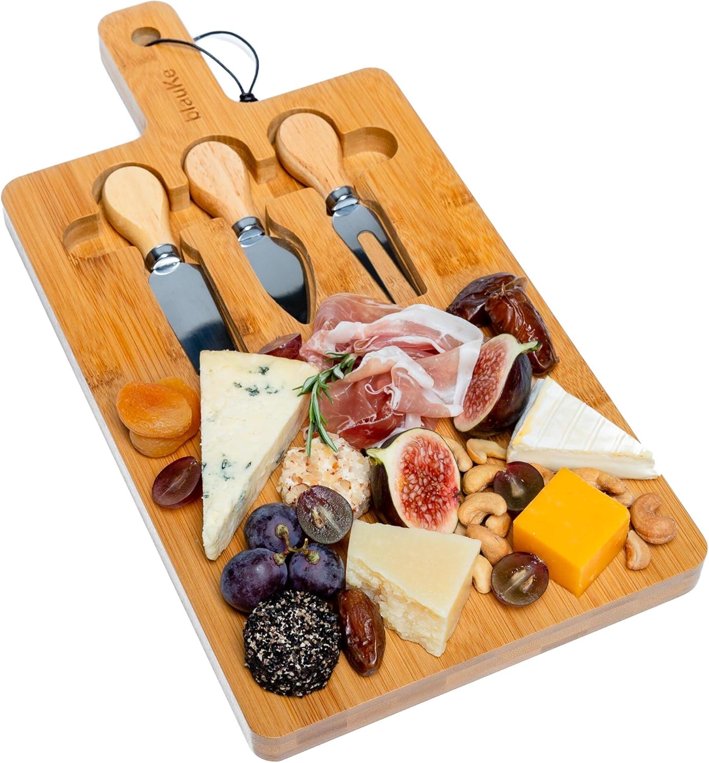 ® Plateau à Fromage en Bois de Bambou avec 3 Couteaux à Fromage – Assiette pour Aperitif, Charcuterie ou Petit-Déjeuner – Planche A Découper – Idée Cadeau Brown