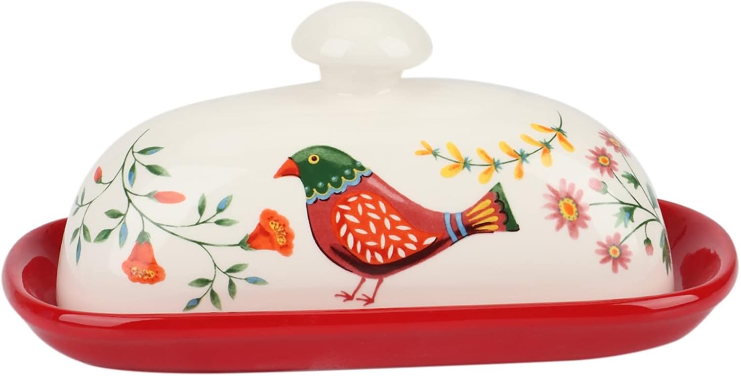 GrceBfeee Assiette à Beurre Contenant des Aliments avec Couvercle - Vaisselle de Cuisine Plat à Fromage - Boîte en Céramique pour Beurre et Fromage