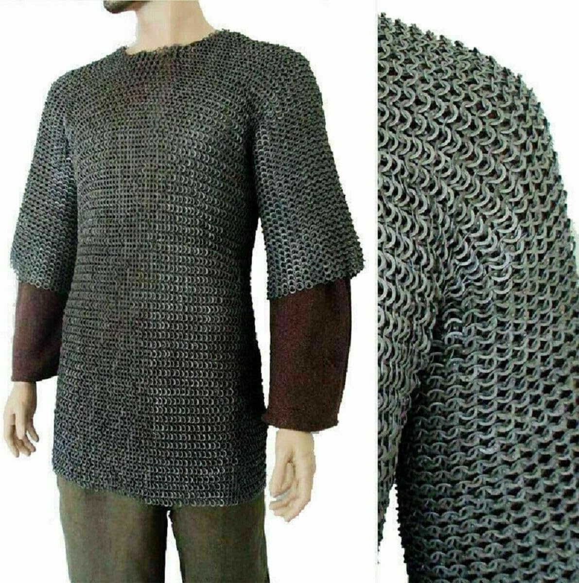 Chemise médiévale plate rivetée avec rondelle plate maille armure maille prête pour la bataille costume chaîne Mail Hauberk Reenactment LARP, nature, L