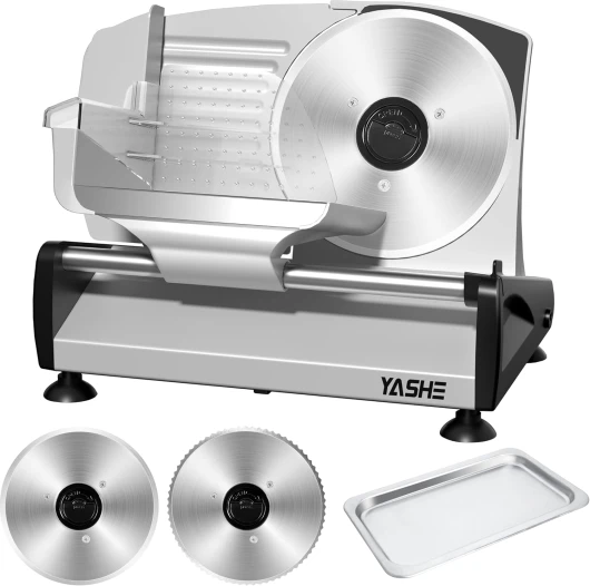 Trancheuse Électrique Avec Moteur DC Silencieux, Trancheuse À Jambon 200W, Lames En Acier Inoxydable Dual 19CM, Épaisseur Réglable De 0-15mm, Idéale Pour Viande, Fromage, Pain Et Légumes