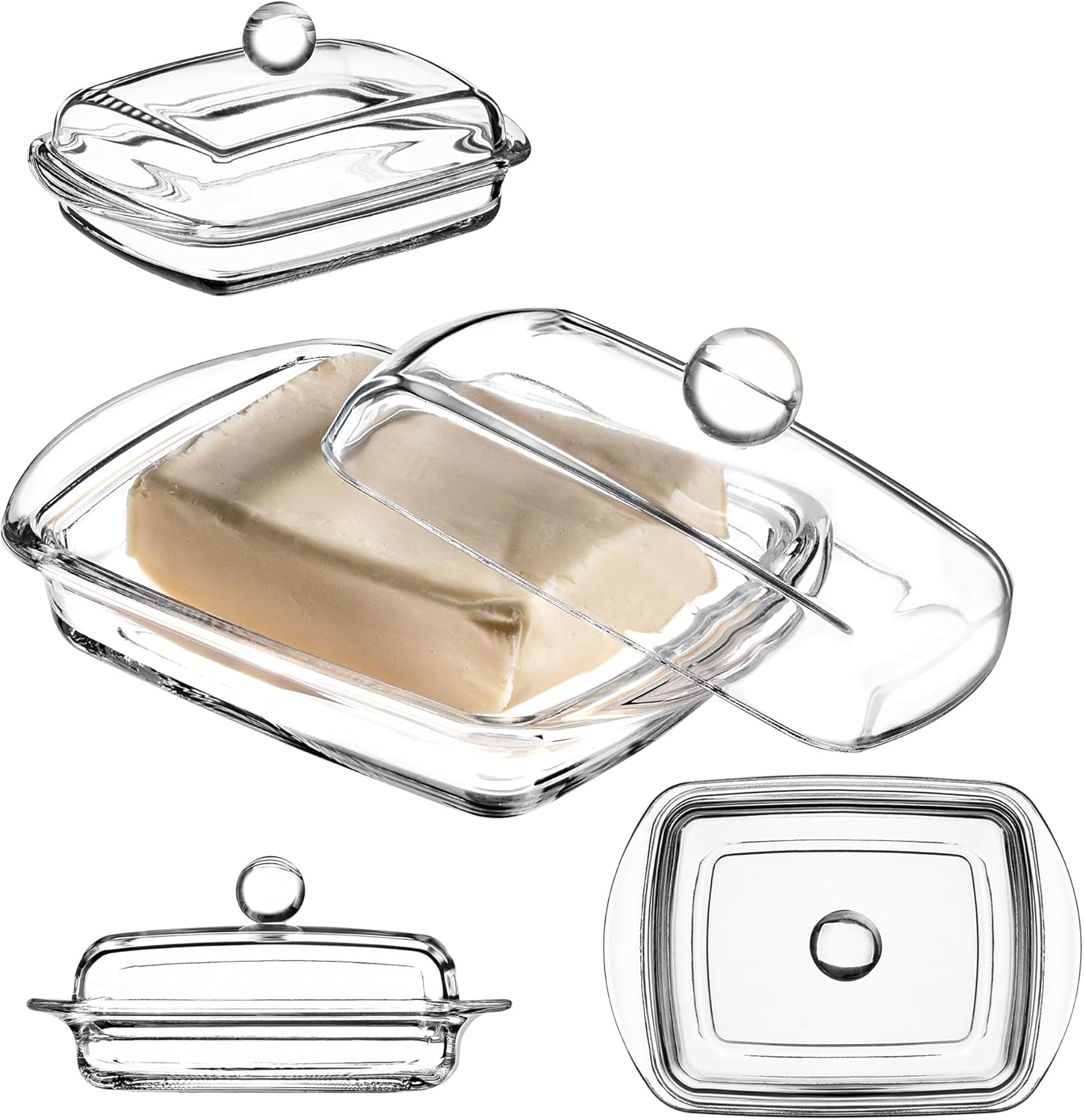 Beurrier rectangulaire en verre transparent avec couvercle et poignée - Passe au lave-vaisselle (1 pièce - 16 cm, rectangulaire 2) Rectangulaire 2 1 Stück - 16cm