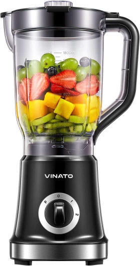 Blender Mixer électrique, Blender et Smoothie Mixer 1.8L Mixing jug, avec 4 lames en acier inoxydable pour les shakes, le broyage des glaces et les fruits surgelés Noir