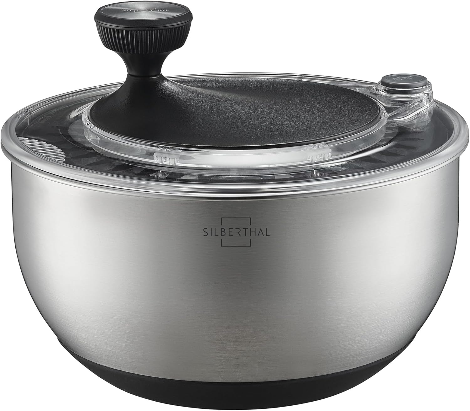 Essoreuse à Salade en Acier Inoxydable avec Couvercle de 4,5 l et Fond antidérapant – Spinner à Salade avec manivelle et Bouton d'arrêt – sans BPA et Passe au Lave-Vaisselle Essoreuse Inox 4,5l