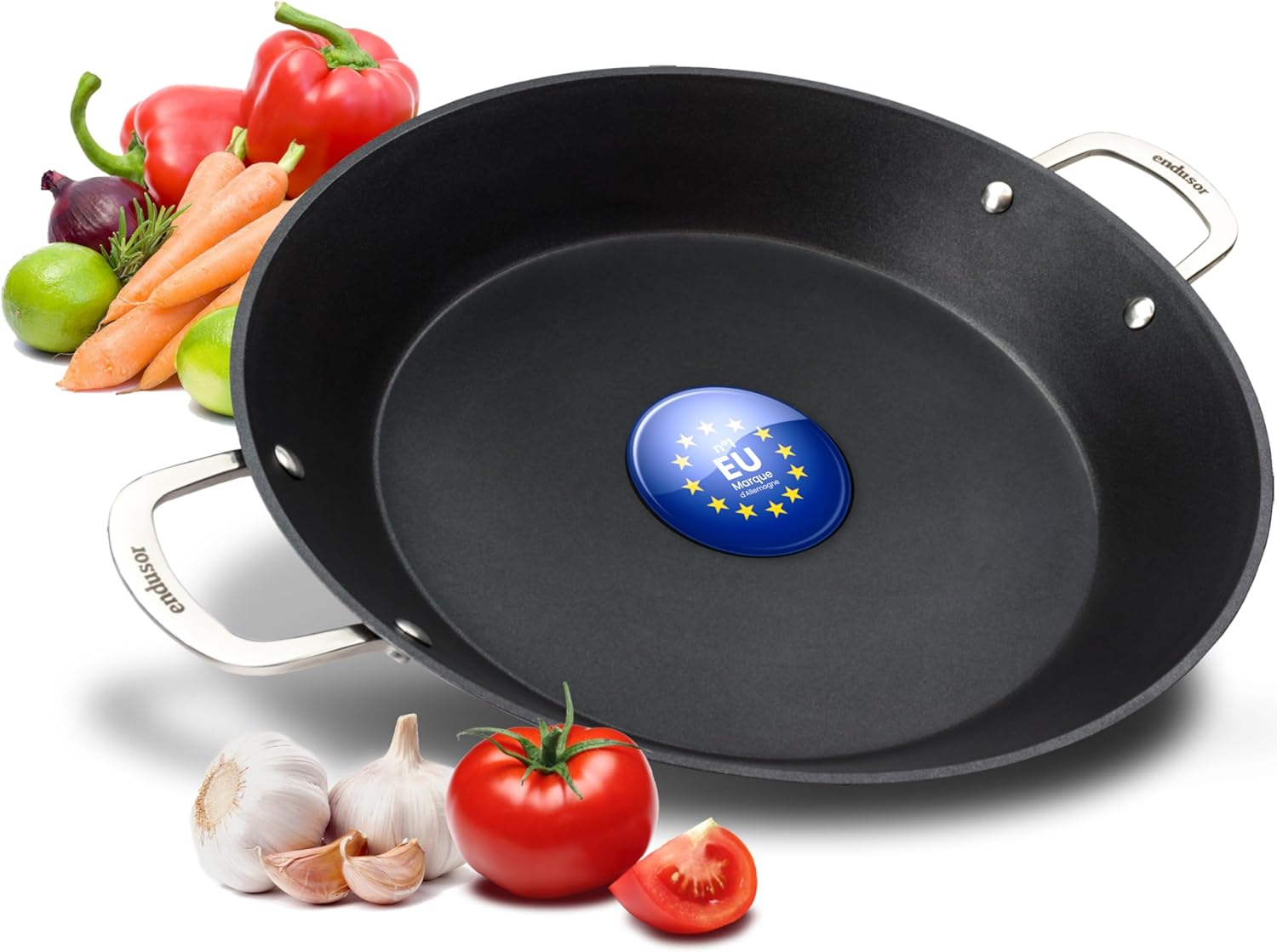 Poele à paella Induction - Poele paella avec 38cm de diamètre pour 6-8 personnes - Adaptée à toute cuisinière + revêtement anti-adhésif - Induction Gaz Céramique Électrique - Paella maison