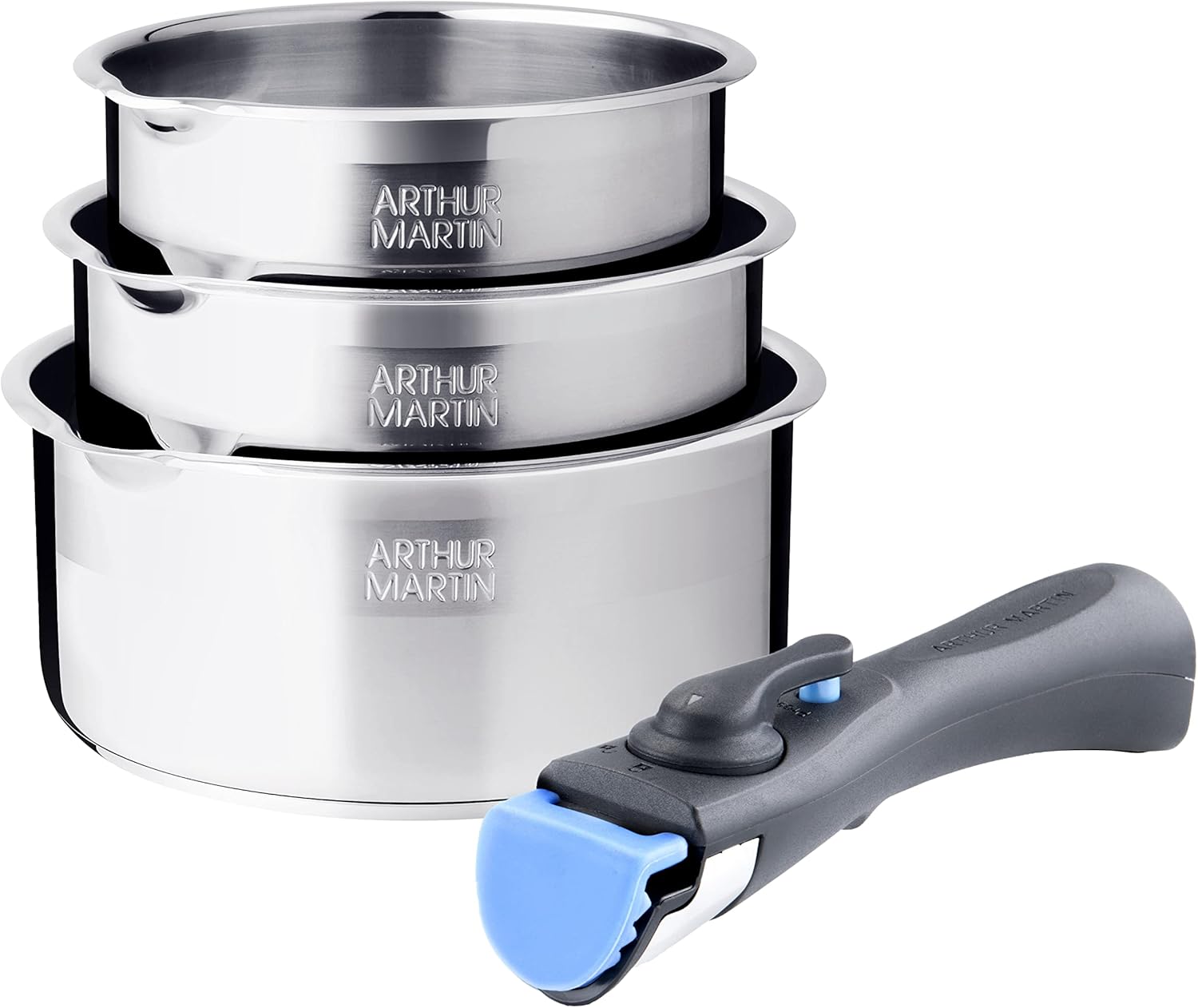 Lot de 3 casseroles inox manche amovible - AM3456