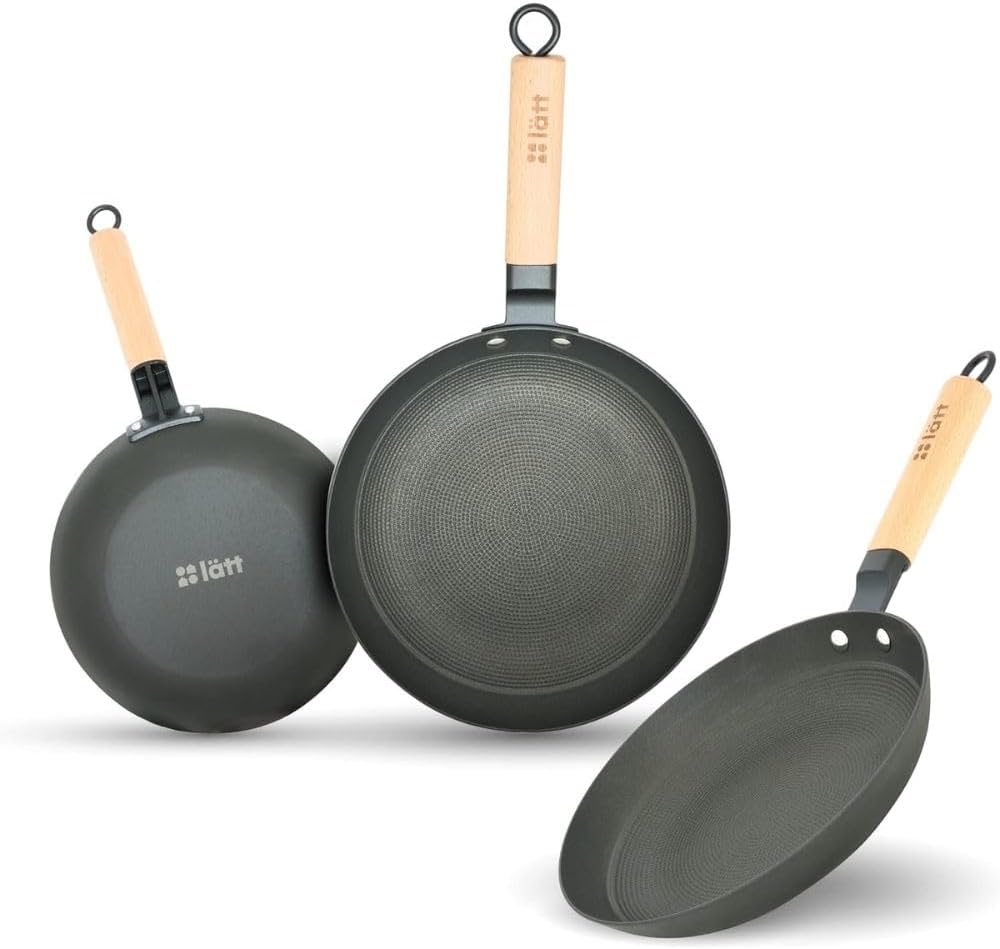 Set de Poêles en Fonte Antiadhésives – Compatibles Induction, Gaz, Vitrocéramique, Électrique, Four et Lave-vaisselle – Manche Amovible en Bois Clair – Lot 3 Poêles 20-24-28 cm Set 3 (20 - 24 - 28 cm) Manche en bois clair