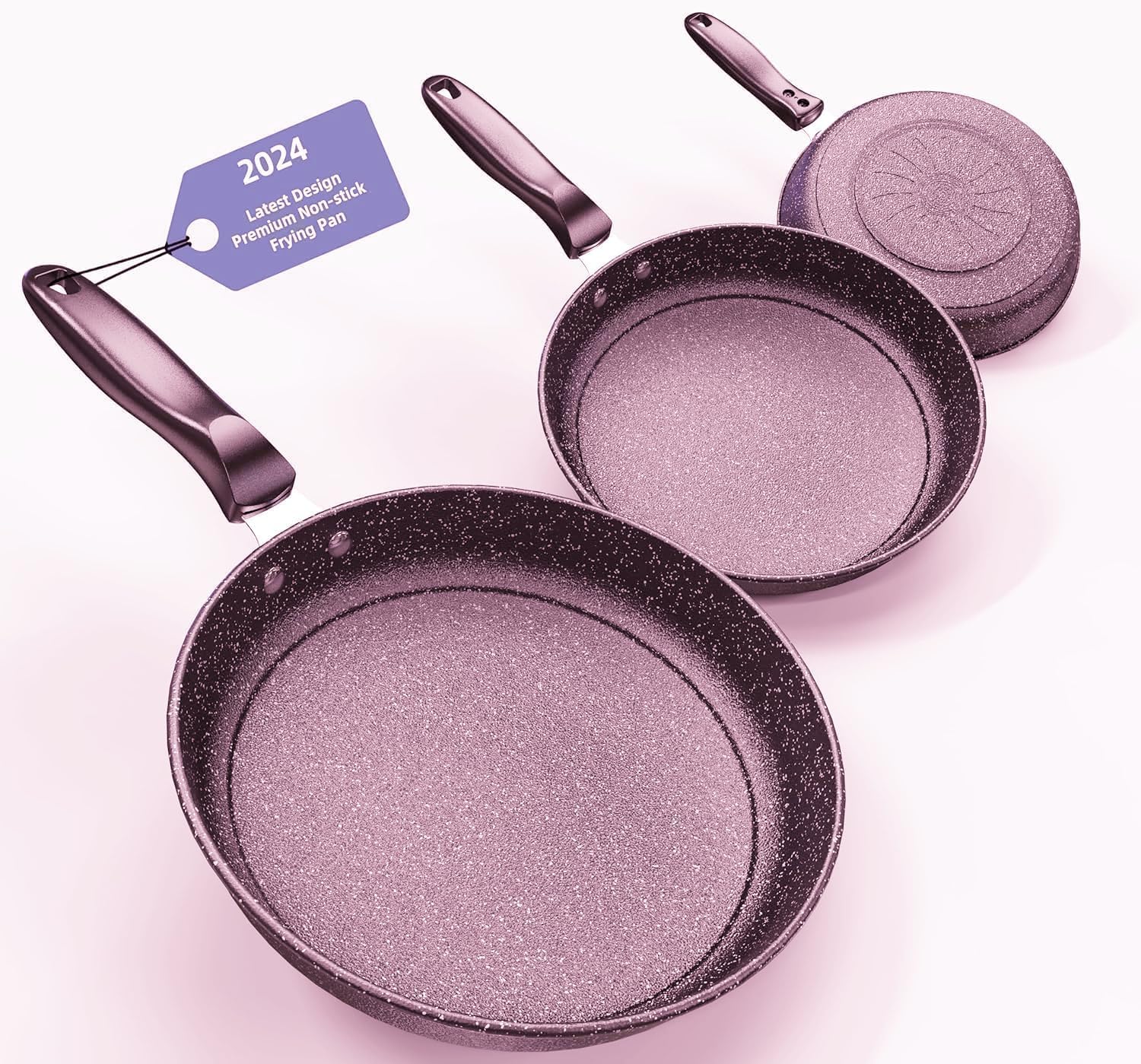 Kiseely Lot de 3 poêles 26/28/30cm, revêtement anti-adhésif en céramique sans PFAS avec de vraies particules de pierre, passe au lave-vaisselle (DZ8)