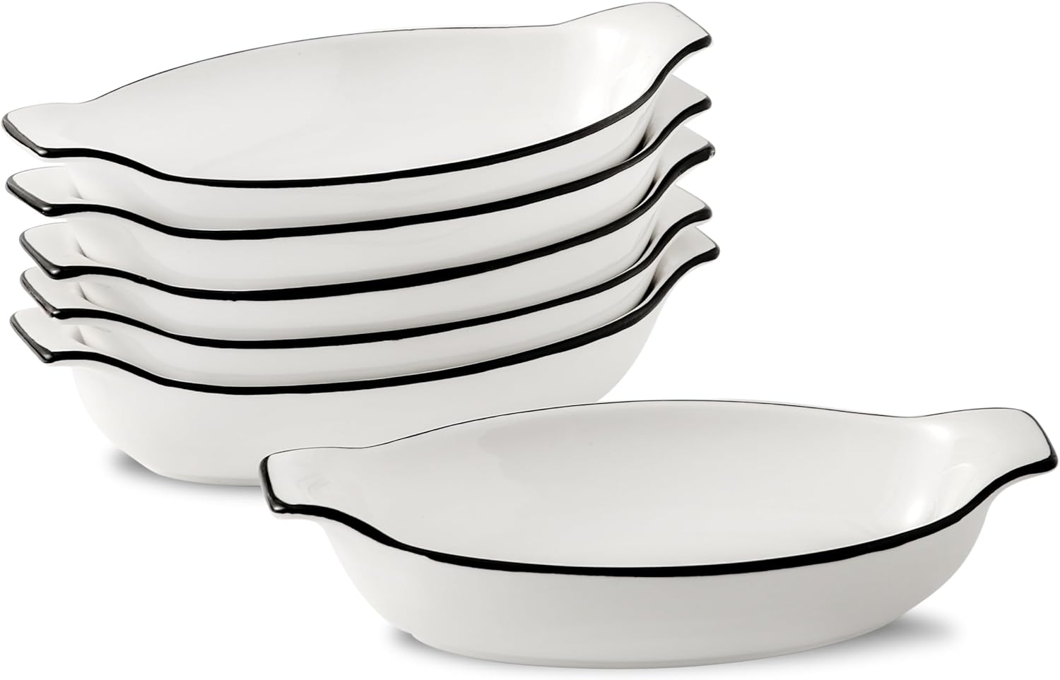 Lot de 6 Petits Plats de Cuisson en Céramique, Plat a Gratin Individuel Four 350 ml - 22,8 x 11,9 x 4,3 cm, Plats de Cuisson Ovales avec Poignées, Allant au Four et au Micro-ondes