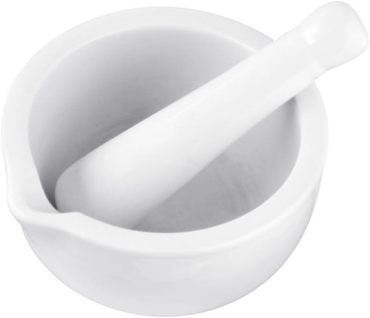 45442 Mortier et pilon, mortier pilon cuisine, cuisine accessoires, mortiers et pilons, ustensiles de cuisine, Porcelaine, 11,5 x 6,5 cm, Blanc